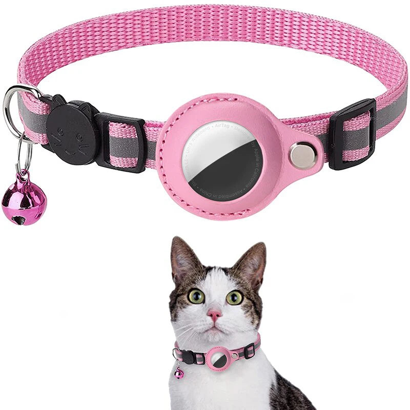 Anti-Lost Cat Collar for Airtag GPS Tracker Protective Case With Bell Reflective Cats Necklace Kitten Accesories Pet Products