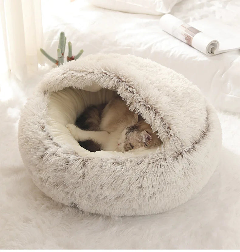 Autumn and Winter soft plush pet bed and pet bed Winter warm and cold plush comforter nest Shell cat nest semi-enclosed cat nest